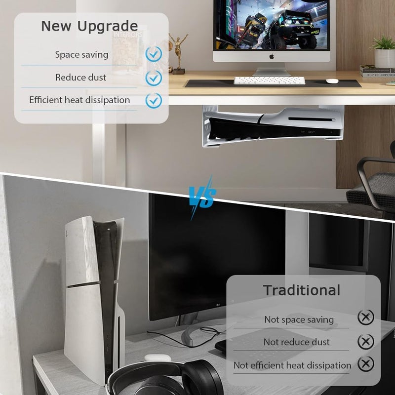 Chanvoo Under Desk Mount for PS5 Slim/PS5, Aluminum Under Desk Holder Compatible with PlayStation 5 Slim/PS5 Disc & Digital Console No Drill (White) - Image 4